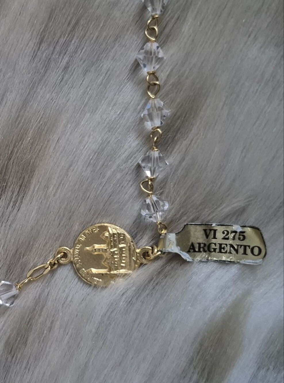 🌙 Italian Gold 800 Silver Vermeil & Swarovski Crystal Rosary Vicenza VI 275 NOS - Picture 9 of 16